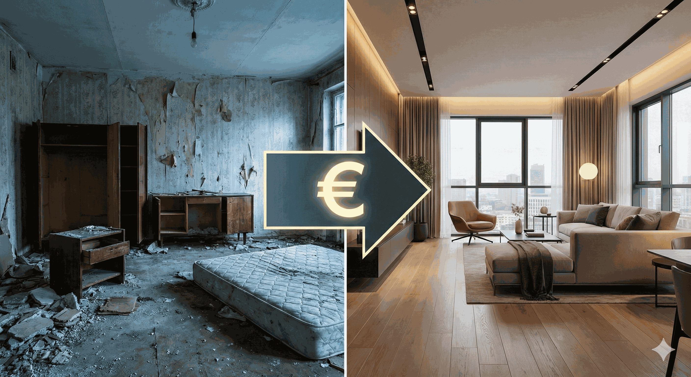 Porovnanie pred a po rekonštrukcii bytu - flipping nehnuteľností