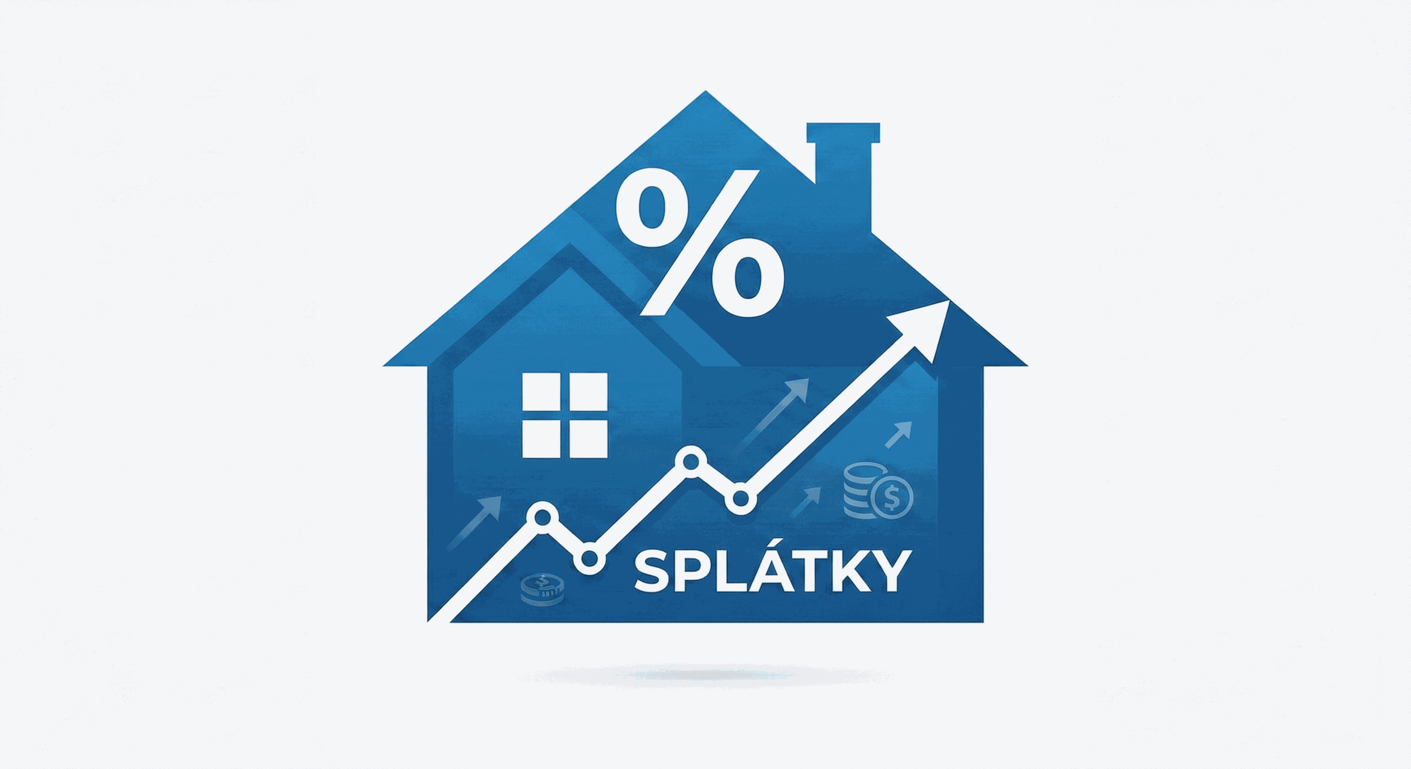 Rodinný dom s percentuálnym symbolom a grafom hypotekárnych splátok