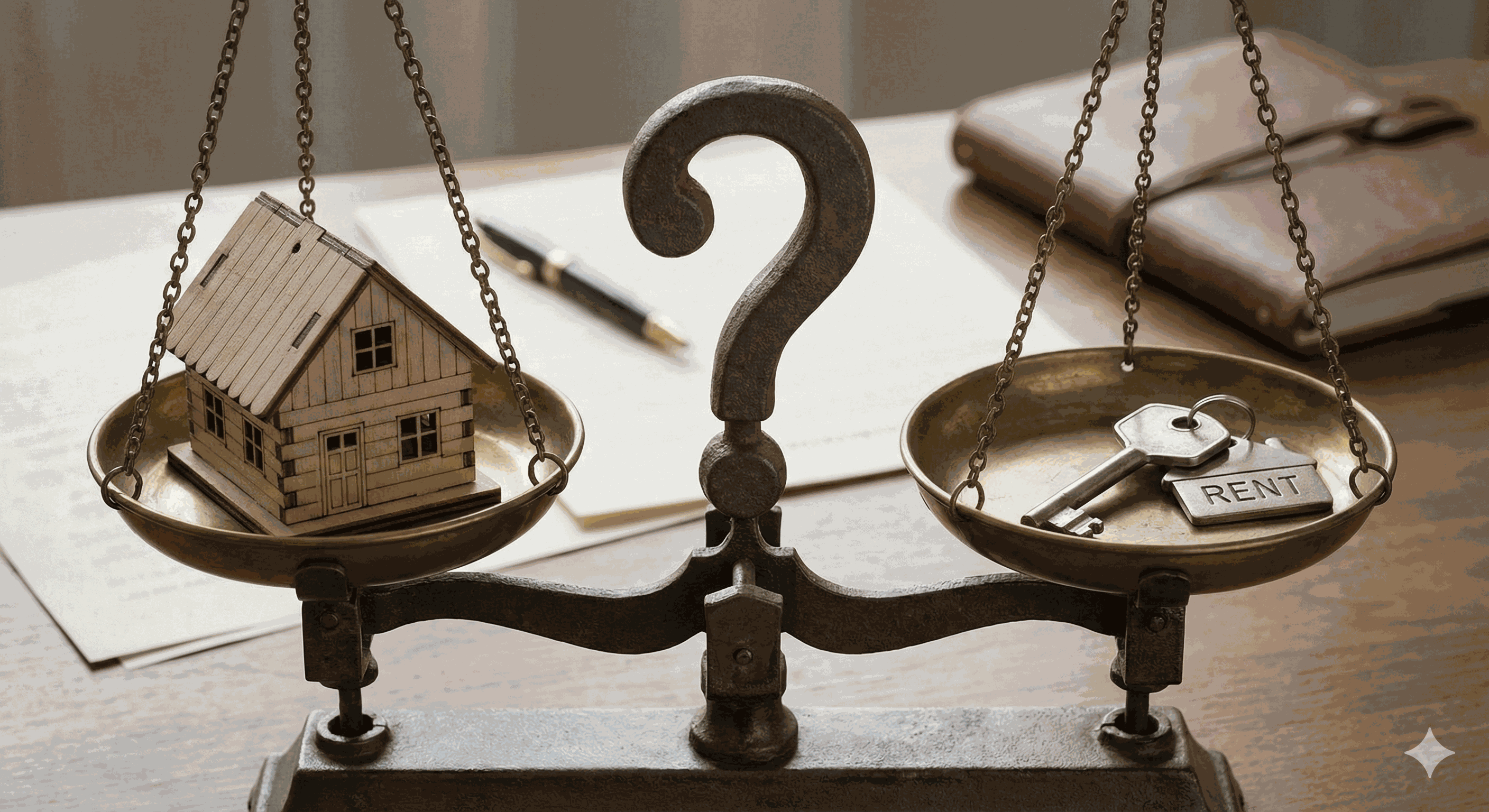 Váhy porovnávajúce nájom a kúpu nehnuteľnosti - rozhodovací proces