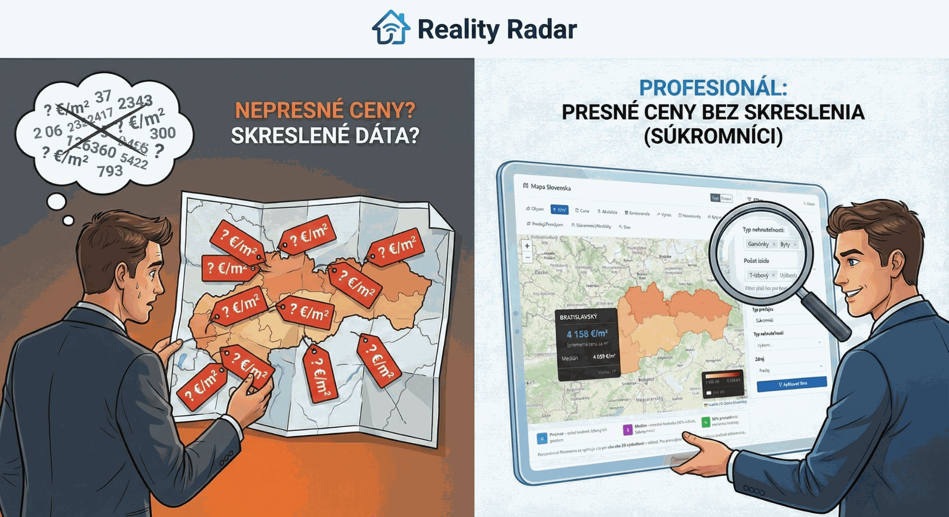 Porovnanie skreslenych cien bez súkromníkov a presných cien vrátane súkromnej inzercie